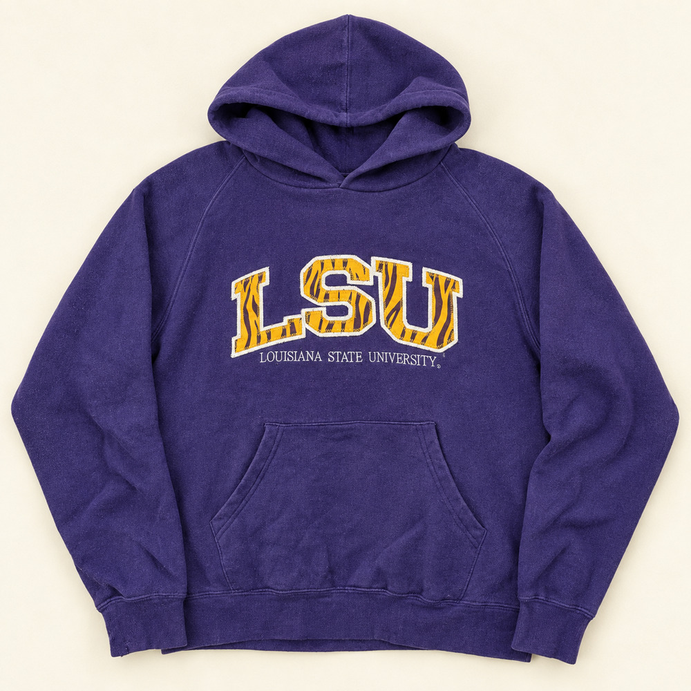 LSU Tigers Purple Hoodie Tiger Stripe Applique Pullover Sweatshirt